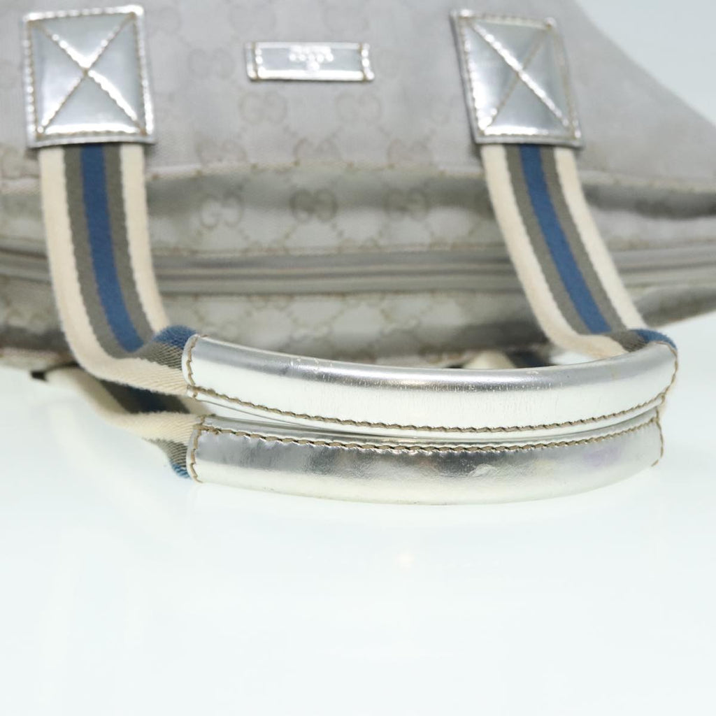 GUCCI Sherry Line GG Canvas Hand Bag Blue Gray Silver tone 91391