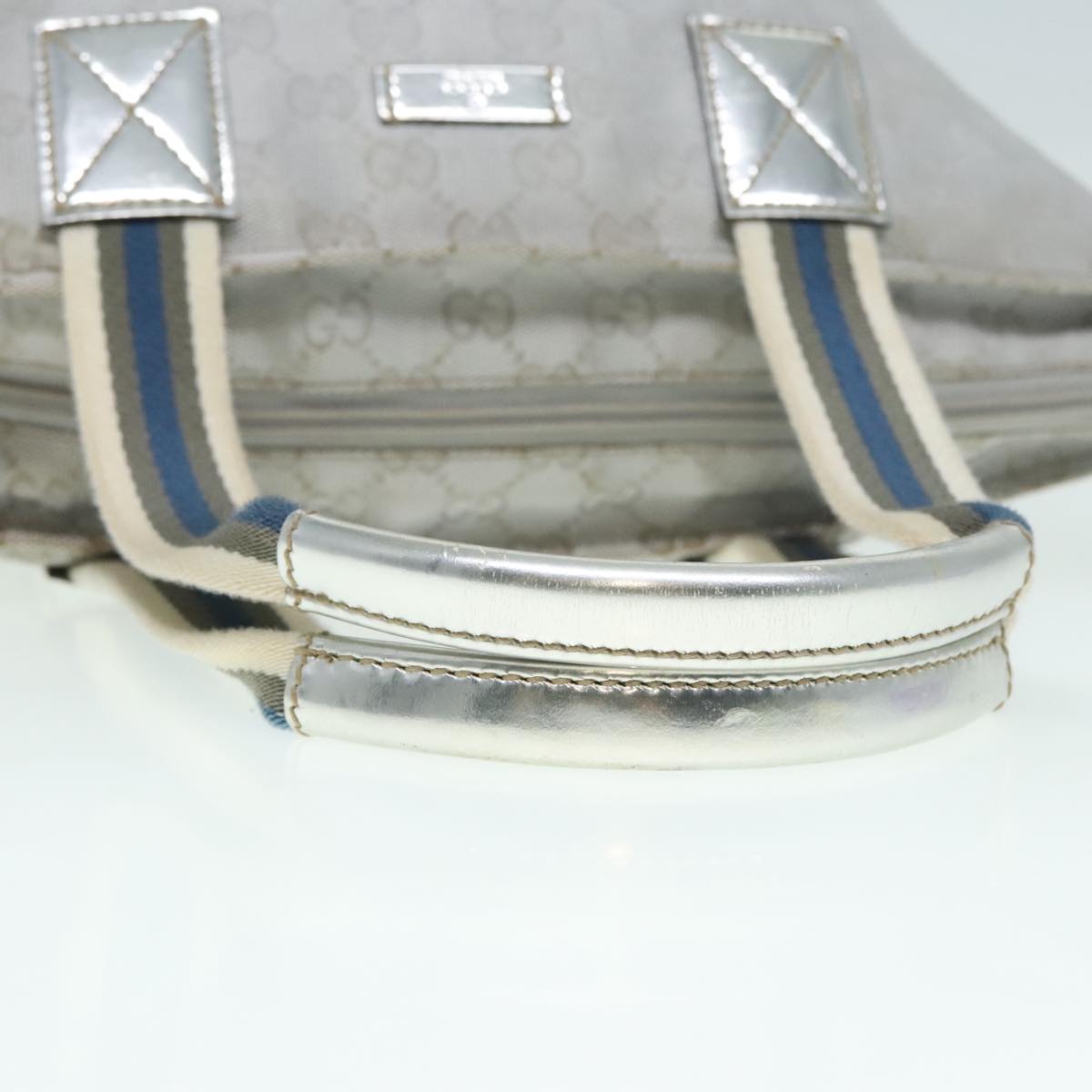 GUCCI Sherry Line GG Canvas Hand Bag Blue Gray Silver tone 91391