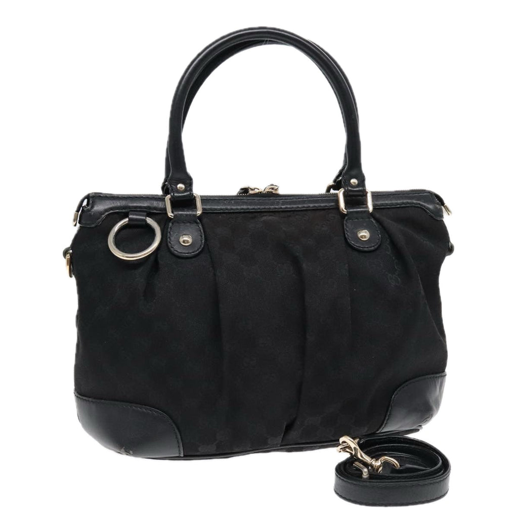 GUCCI GG Canvas Hand Bag 2way Black Gold 247902 91392