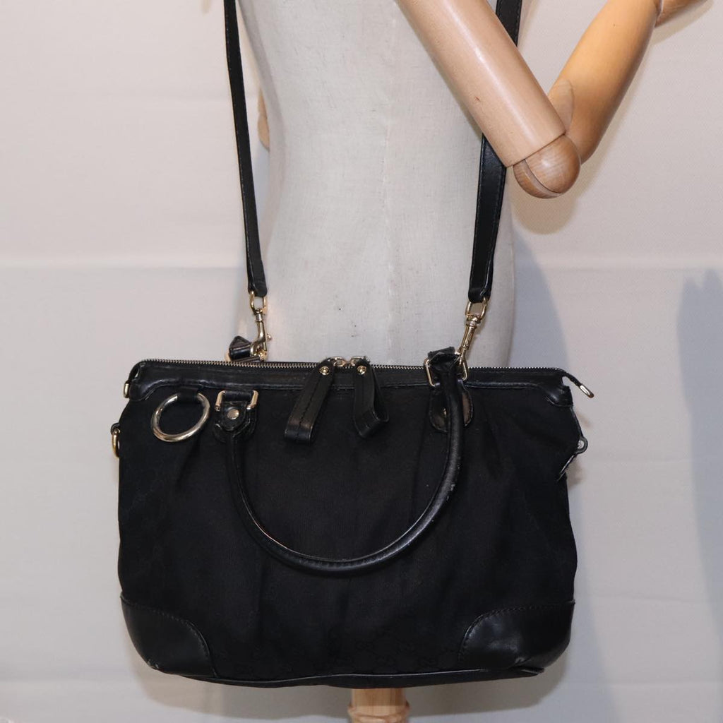 GUCCI GG Canvas Hand Bag 2way Black Gold 247902 91392