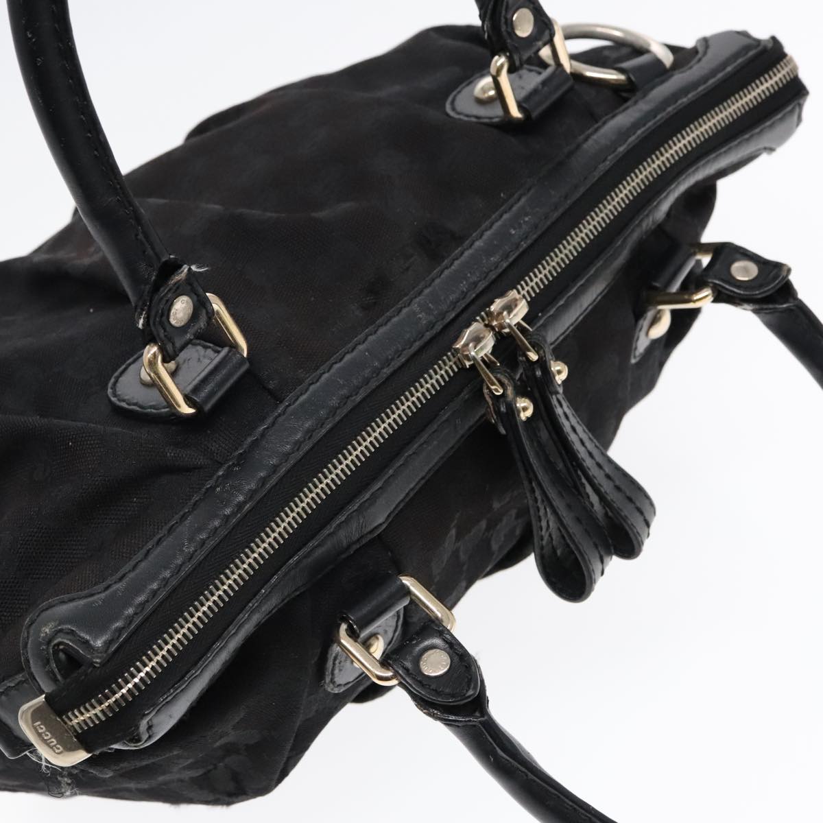 GUCCI GG Canvas Hand Bag 2way Black Gold 247902 91392