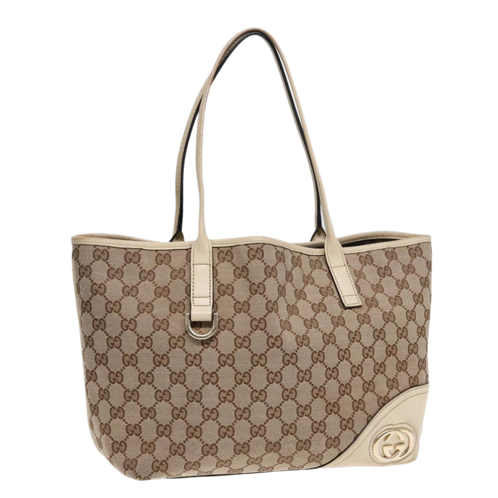 GUCCI GG Canvas Shoulder Bag Beige Gold 169946 91396