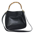 GUCCI Bamboo Hand Bag Leather 2way Black Gold 001 1998 1638 91397