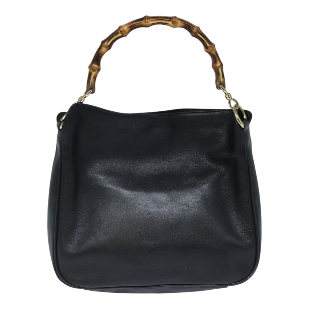GUCCI Bamboo Hand Bag Leather 2way Black Gold 001 1998 1638 91397