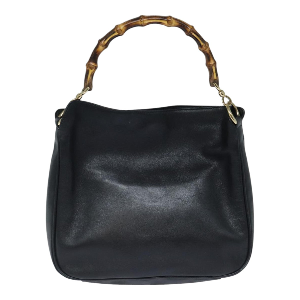 GUCCI Bamboo Hand Bag Leather 2way Black Gold 001 1998 1638 91397