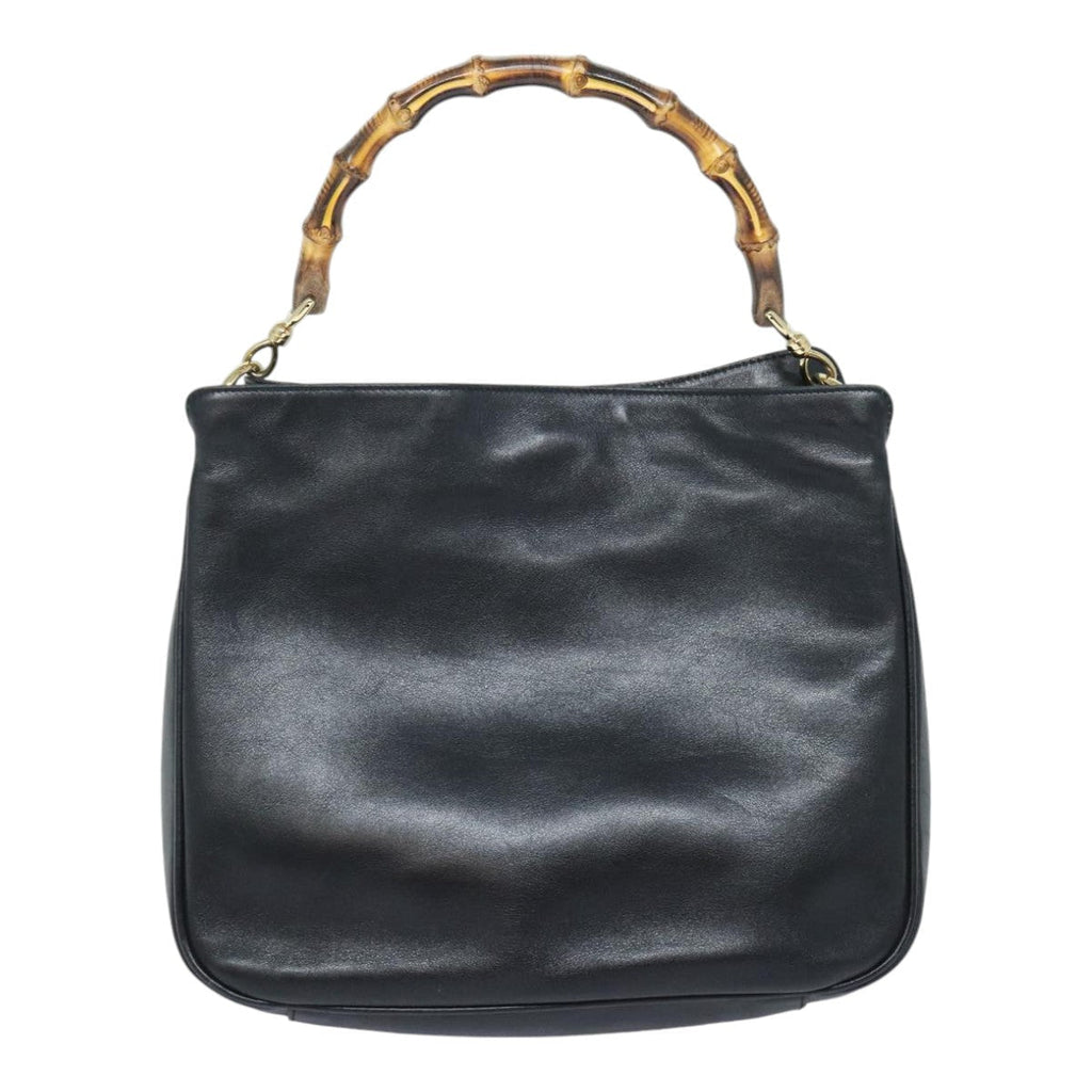 GUCCI Bamboo Hand Bag Leather 2way Black Gold 001 1998 1638 91397