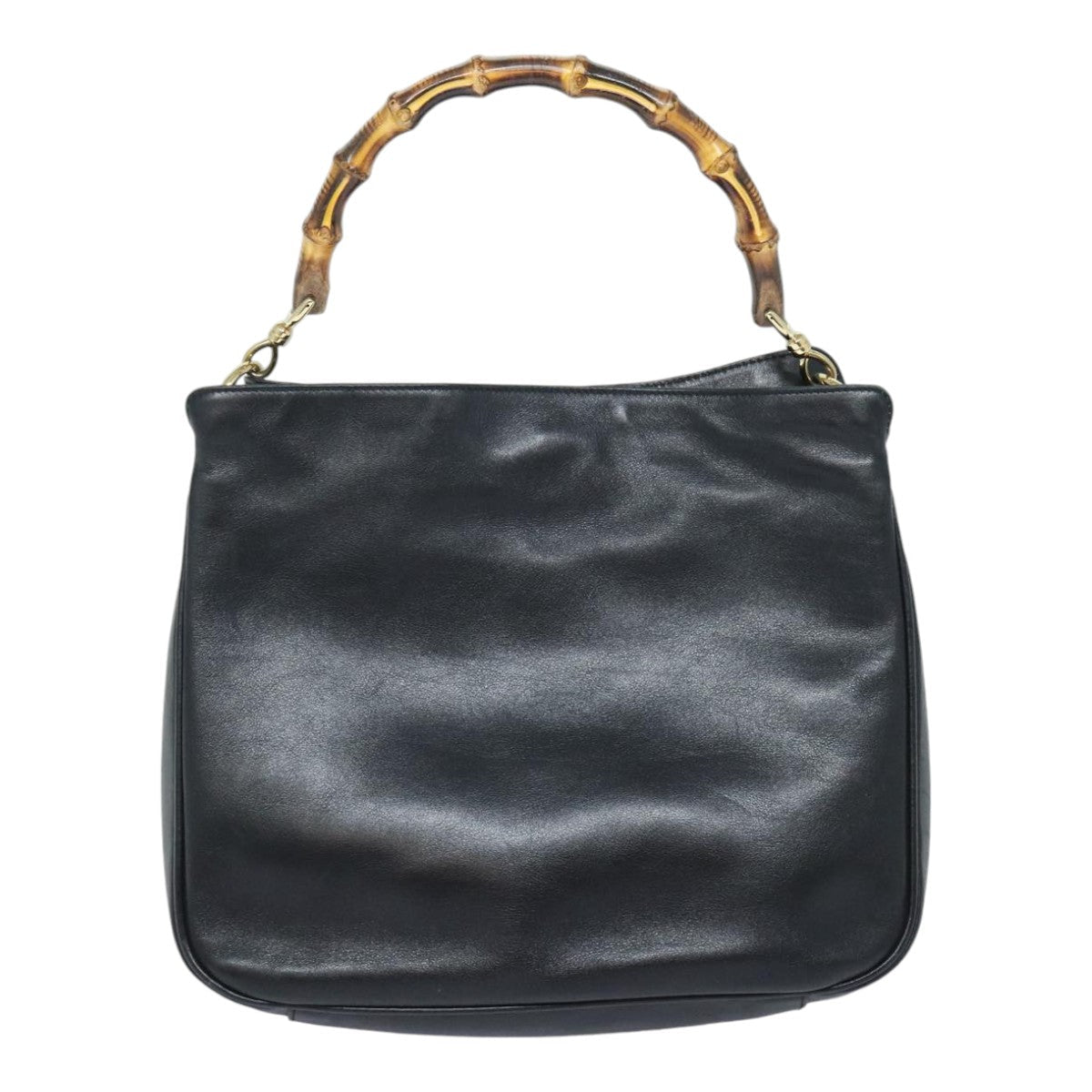 GUCCI Bamboo Hand Bag Leather 2way Black Gold 001 1998 1638 91397