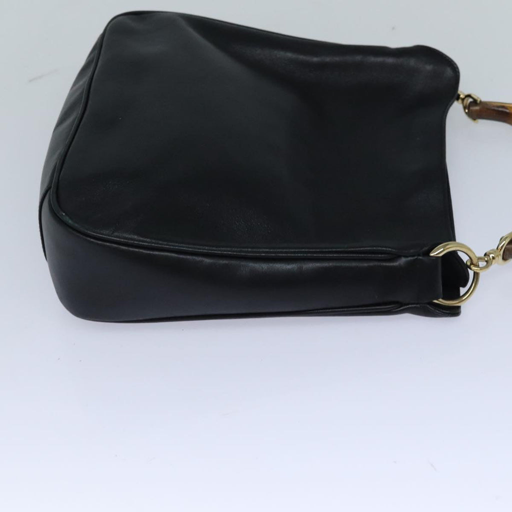 GUCCI Bamboo Hand Bag Leather 2way Black Gold 001 1998 1638 91397
