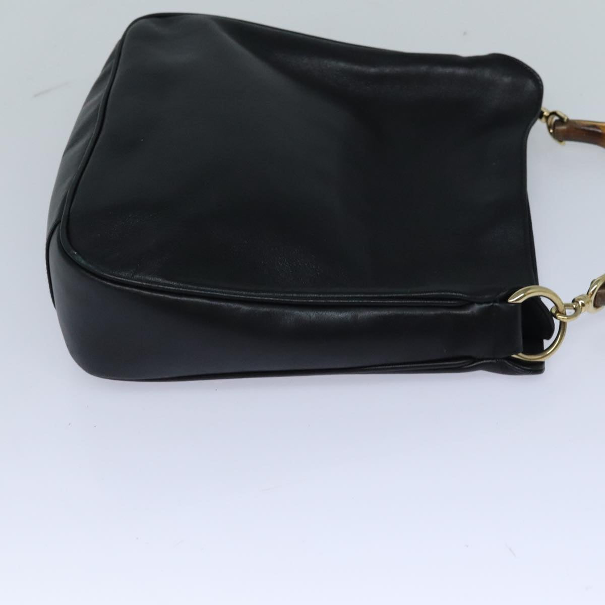 GUCCI Bamboo Hand Bag Leather 2way Black Gold 001 1998 1638 91397