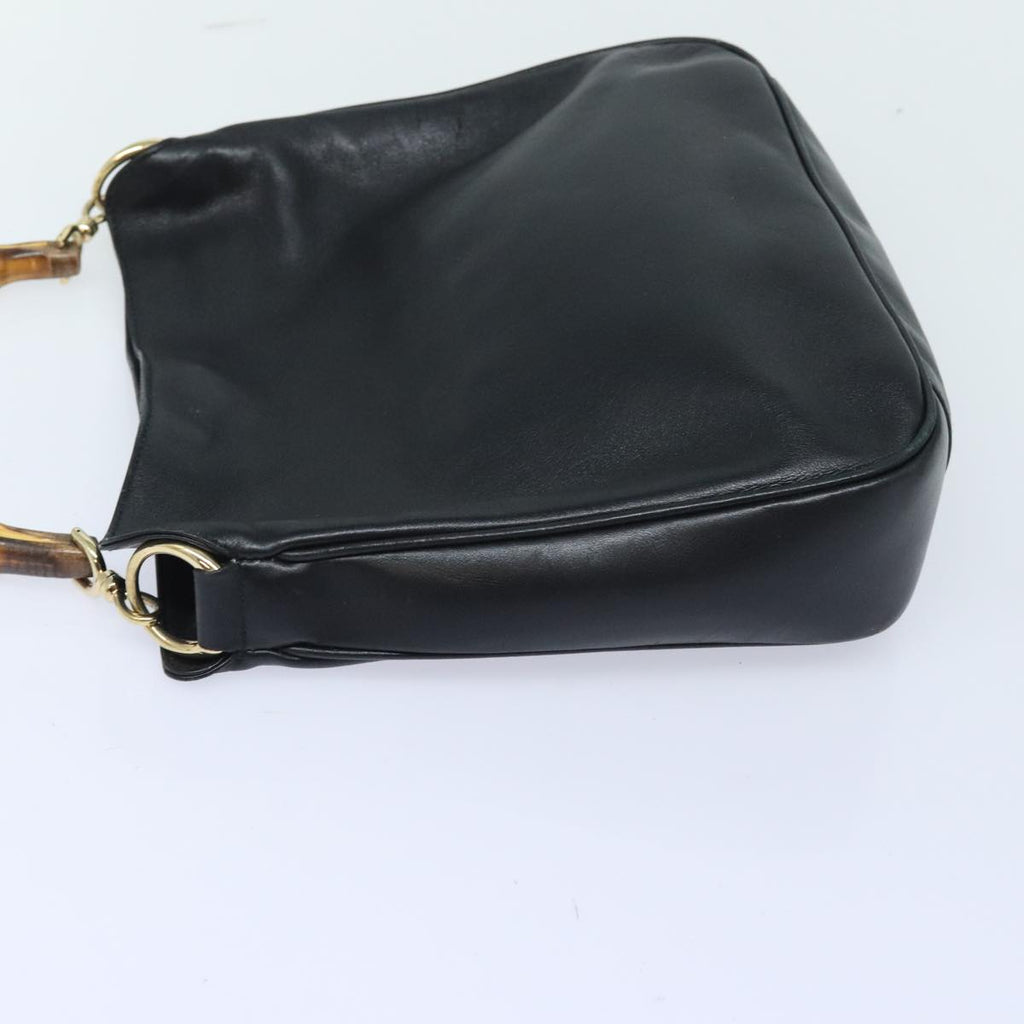 GUCCI Bamboo Hand Bag Leather 2way Black Gold 001 1998 1638 91397