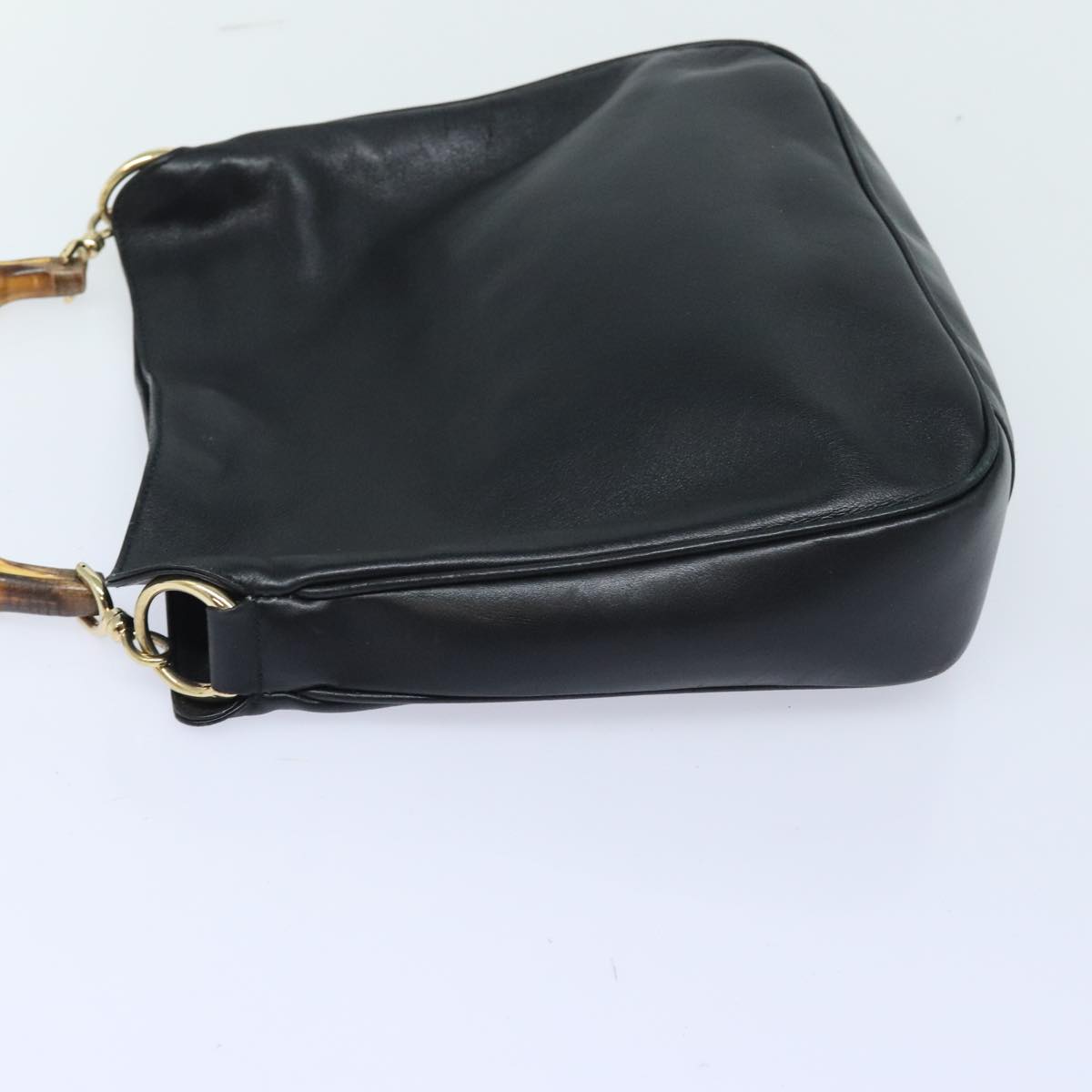 GUCCI Bamboo Hand Bag Leather 2way Black Gold 001 1998 1638 91397