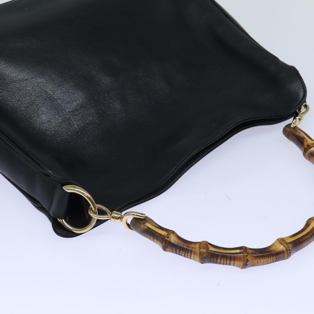 GUCCI Bamboo Hand Bag Leather 2way Black Gold 001 1998 1638 91397