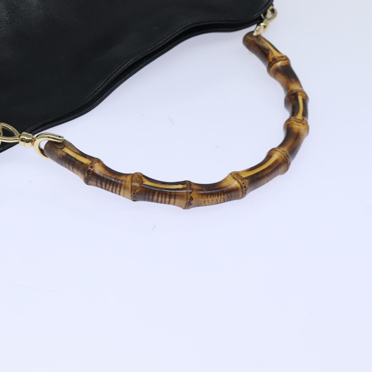 GUCCI Bamboo Hand Bag Leather 2way Black Gold 001 1998 1638 91397