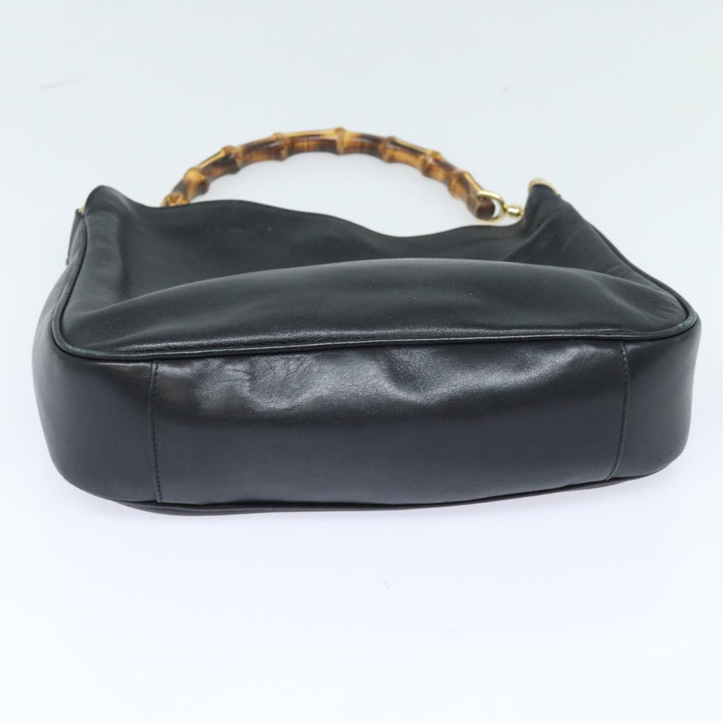 GUCCI Bamboo Hand Bag Leather 2way Black Gold 001 1998 1638 91397