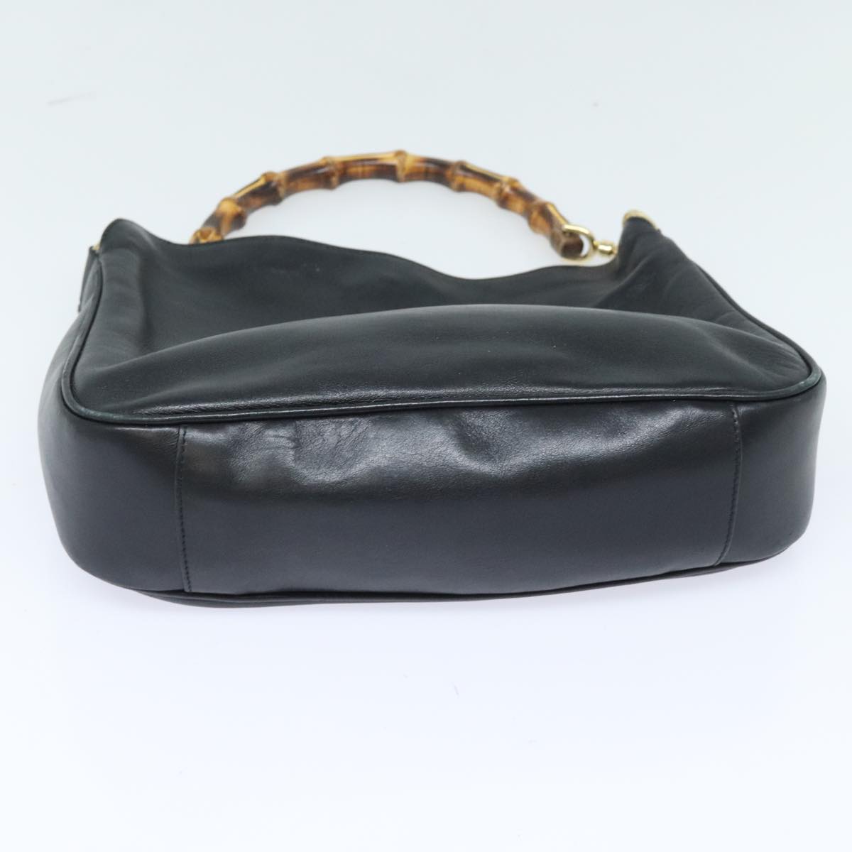 GUCCI Bamboo Hand Bag Leather 2way Black Gold 001 1998 1638 91397