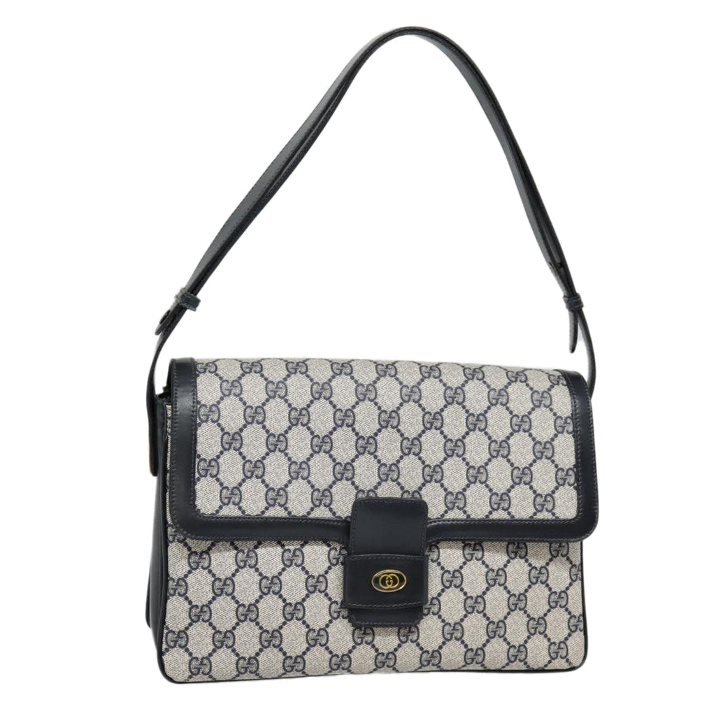 GUCCI GG Canvas Shoulder Bag PVC Leather Beige Navy 91438