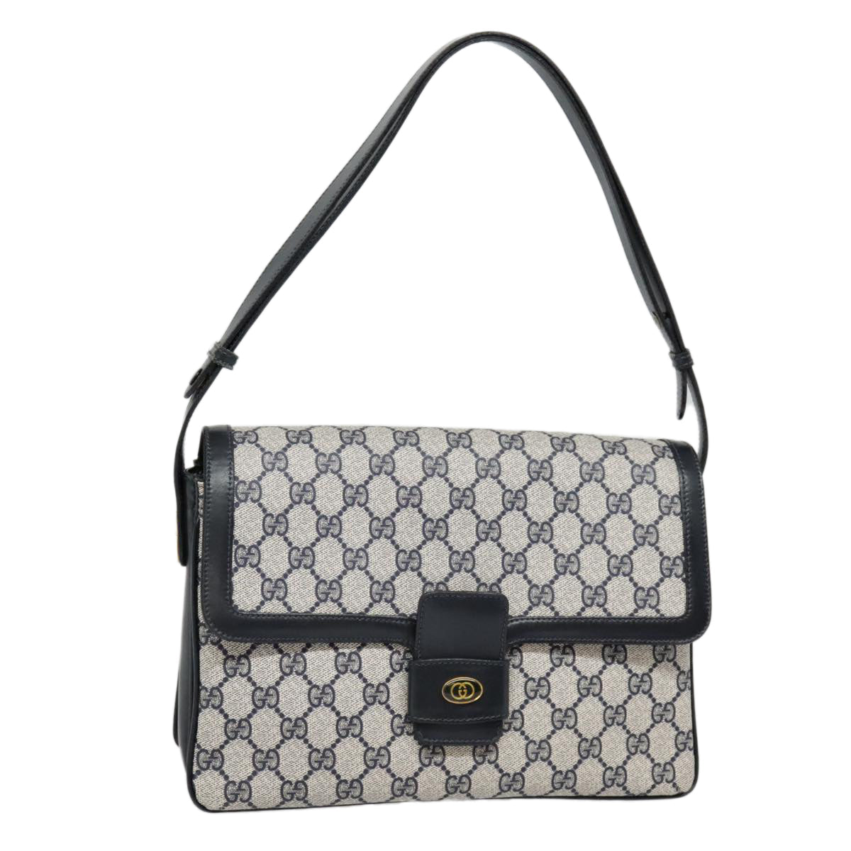 GUCCI GG Canvas Shoulder Bag PVC Leather Beige Navy 91438