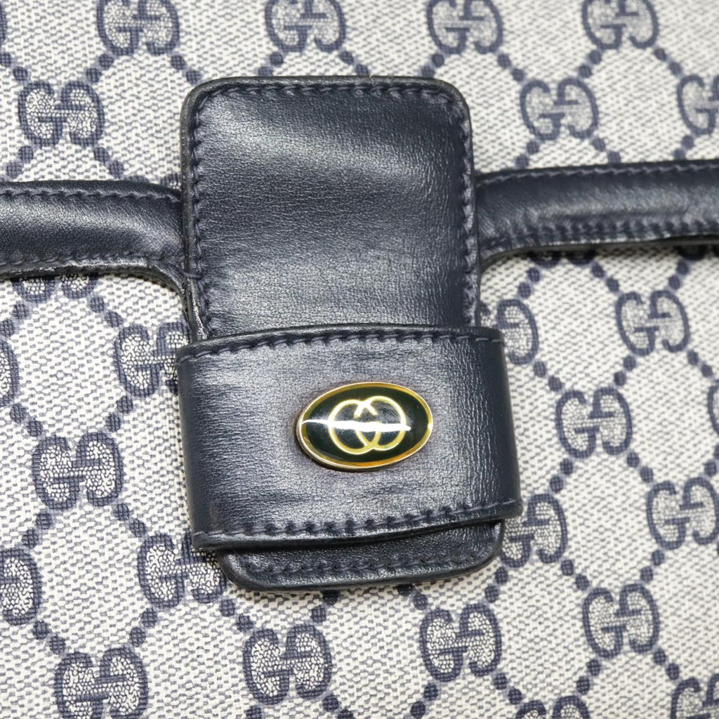 GUCCI GG Canvas Shoulder Bag PVC Leather Beige Navy 91438
