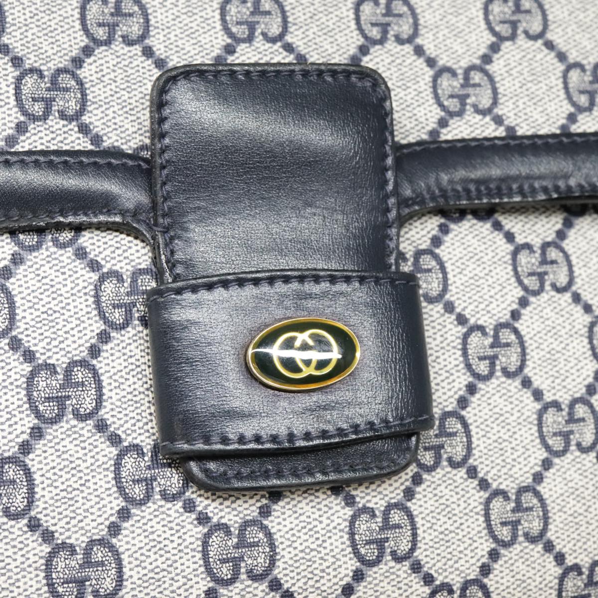 GUCCI GG Canvas Shoulder Bag PVC Leather Beige Navy 91438