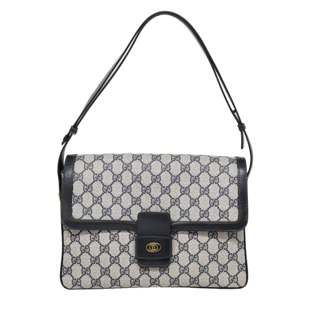 GUCCI GG Canvas Shoulder Bag PVC Leather Beige Navy 91438
