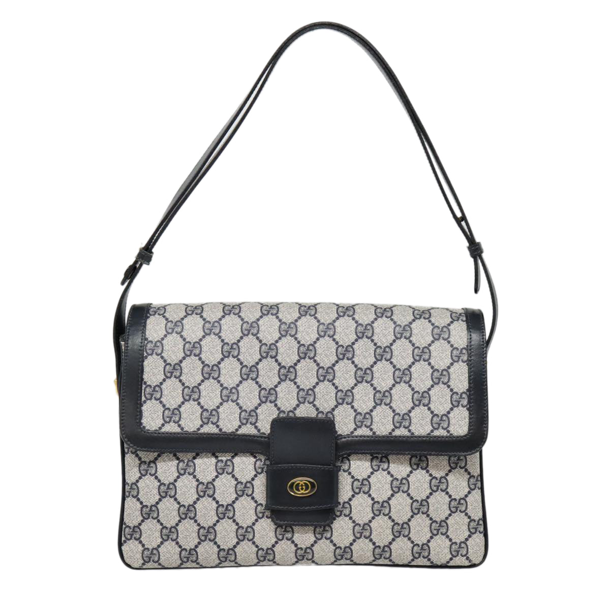 GUCCI GG Canvas Shoulder Bag PVC Leather Beige Navy 91438