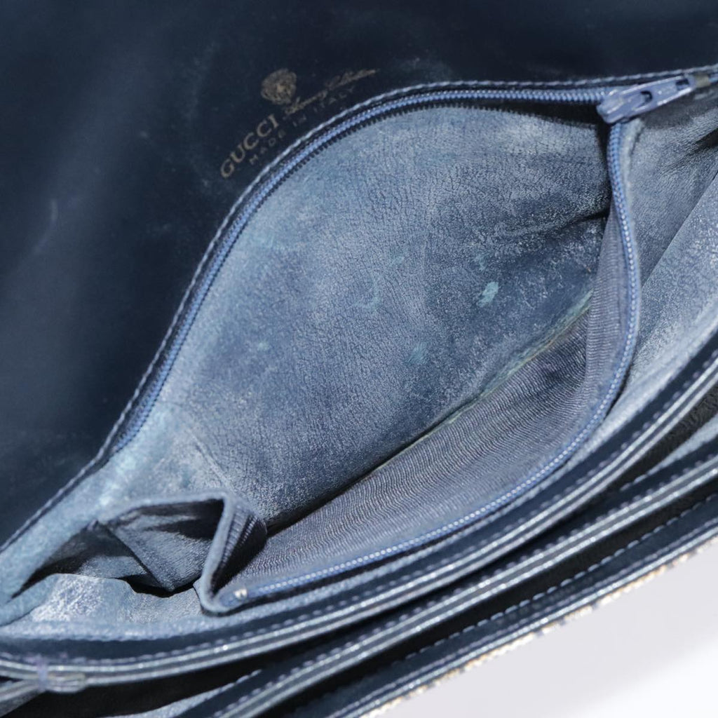 GUCCI GG Canvas Shoulder Bag PVC Leather Beige Navy 91438