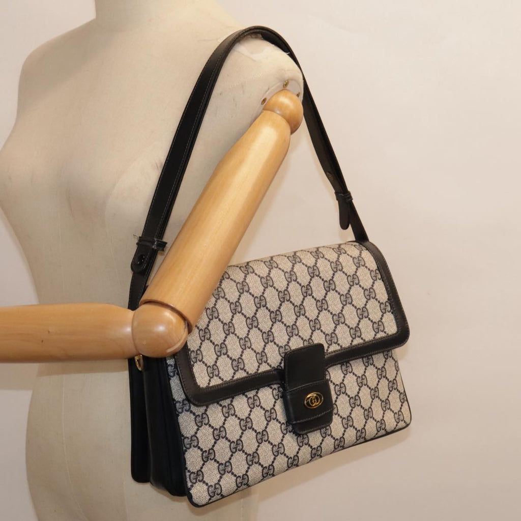 GUCCI GG Canvas Shoulder Bag PVC Leather Beige Navy 91438
