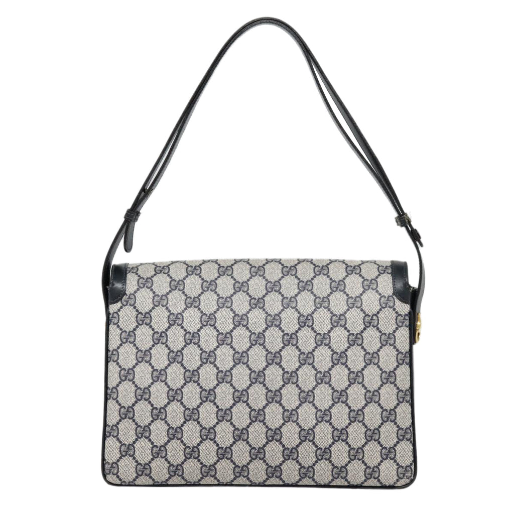 GUCCI GG Canvas Shoulder Bag PVC Leather Beige Navy 91438