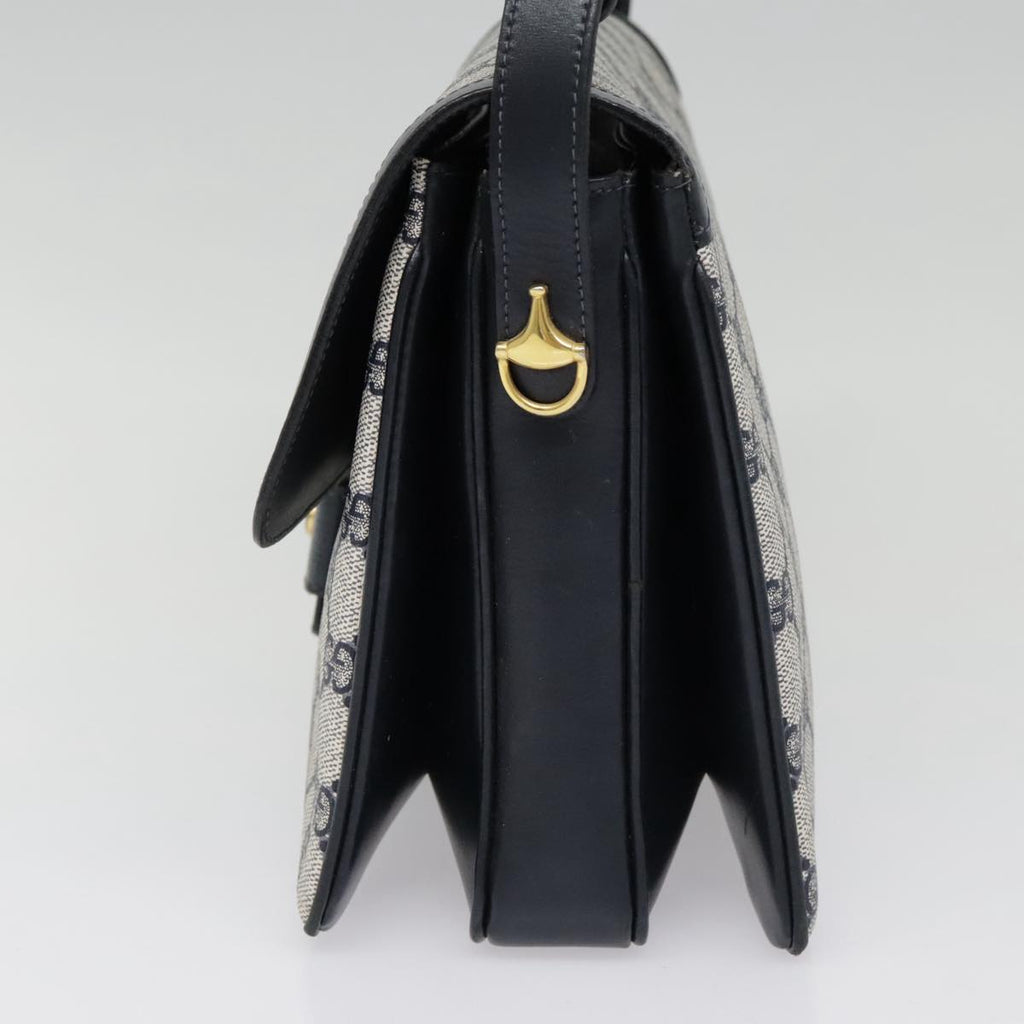 GUCCI GG Canvas Shoulder Bag PVC Leather Beige Navy 91438