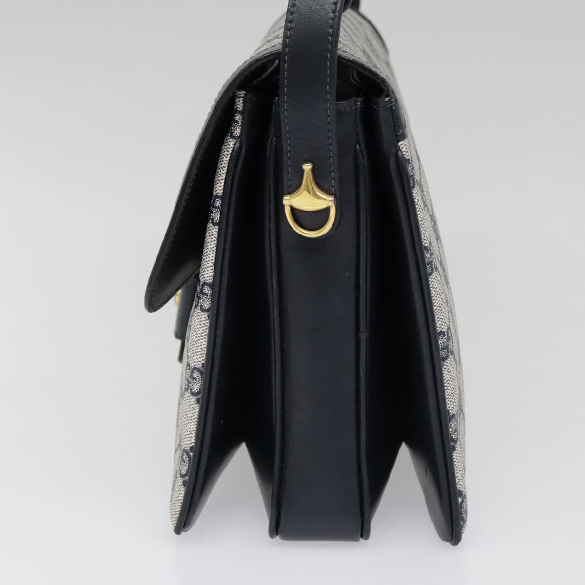 GUCCI GG Canvas Shoulder Bag PVC Leather Beige Navy 91438