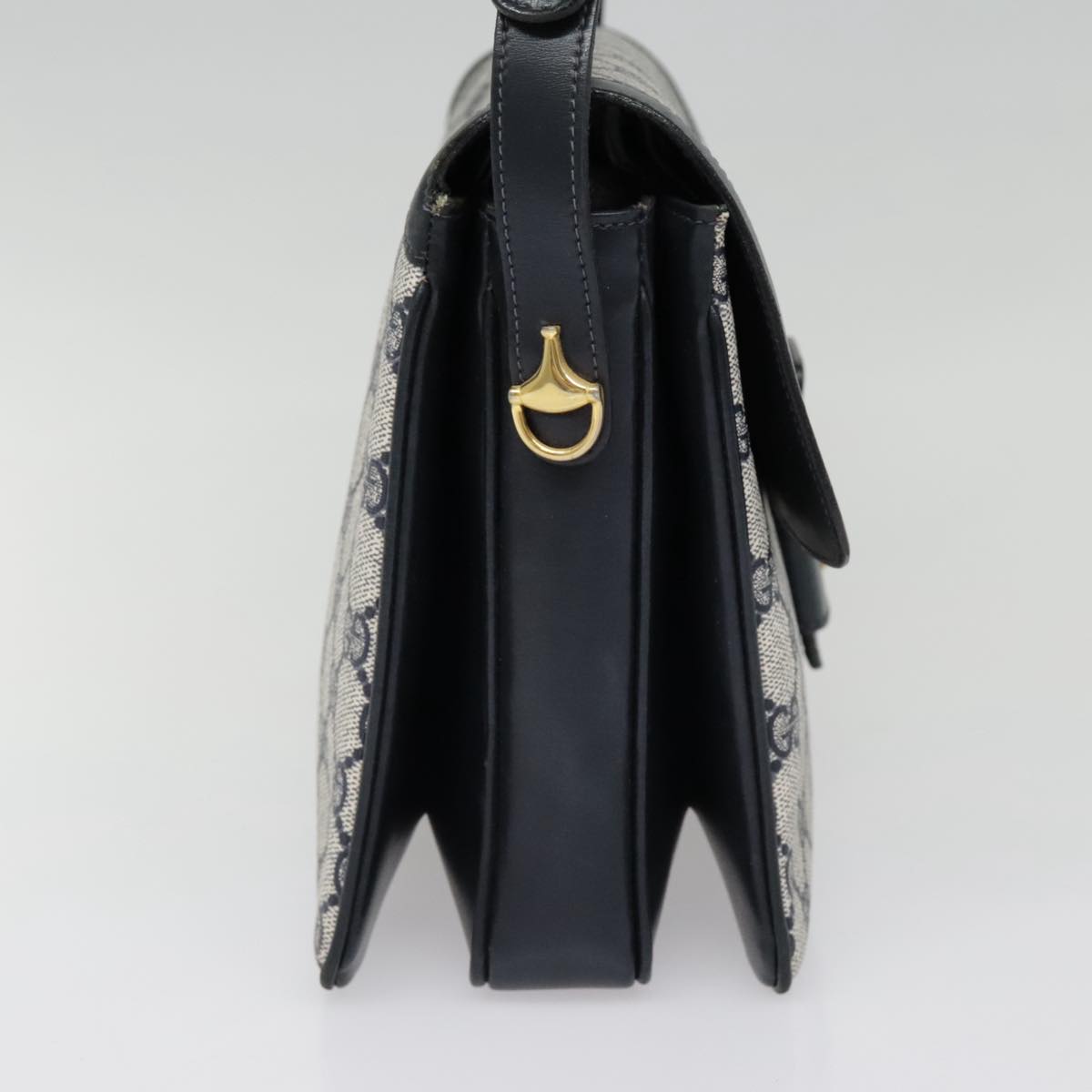 GUCCI GG Canvas Shoulder Bag PVC Leather Beige Navy 91438