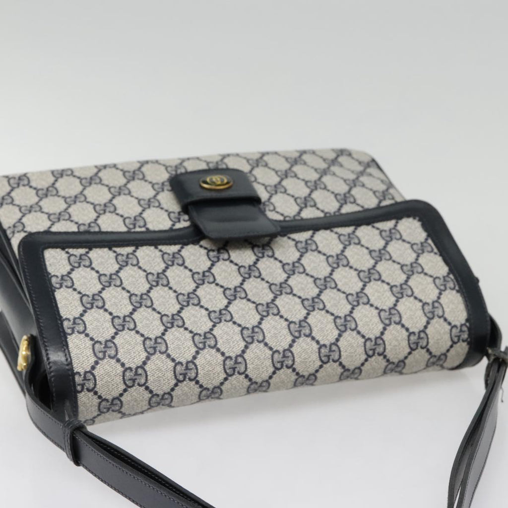 GUCCI GG Canvas Shoulder Bag PVC Leather Beige Navy 91438