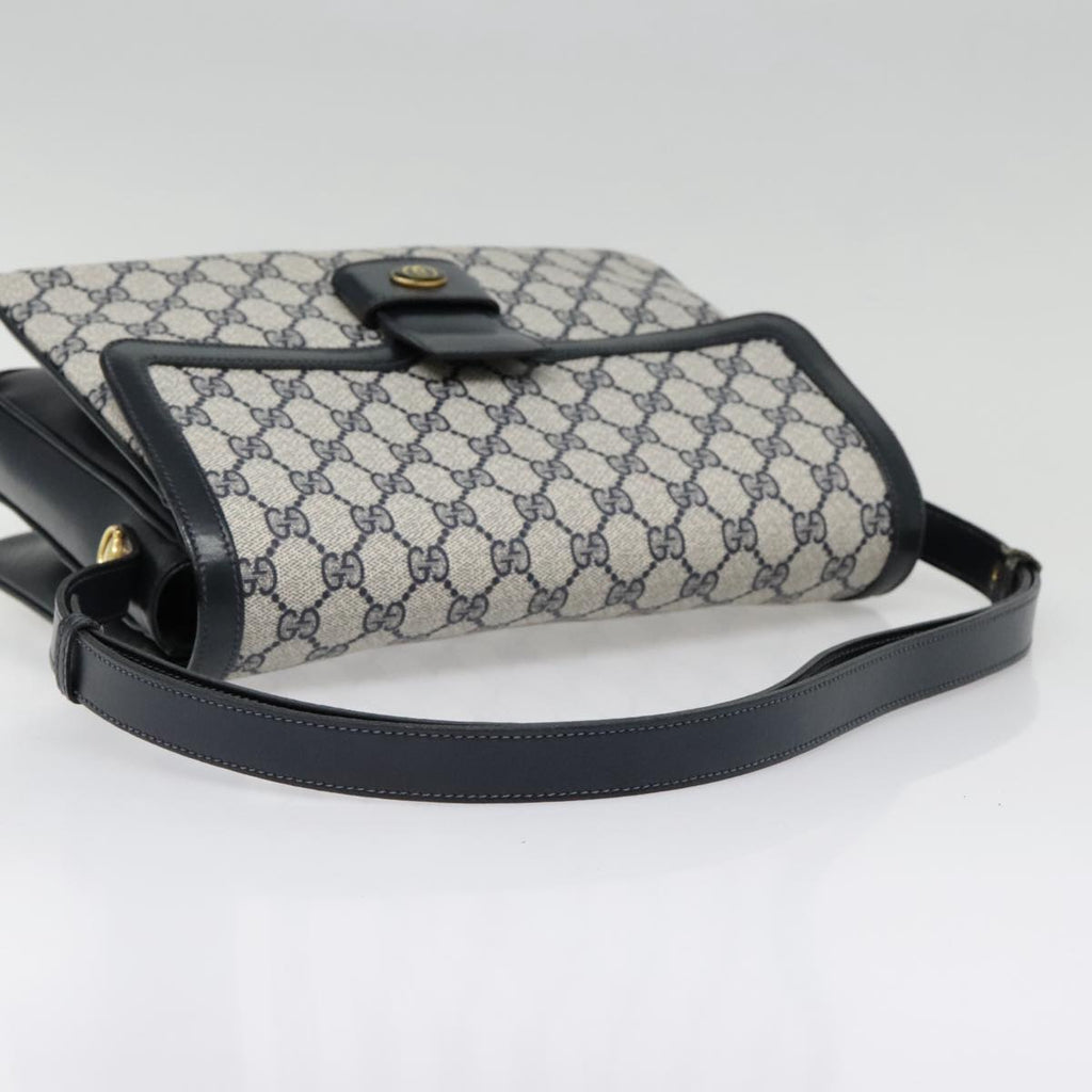 GUCCI GG Canvas Shoulder Bag PVC Leather Beige Navy 91438