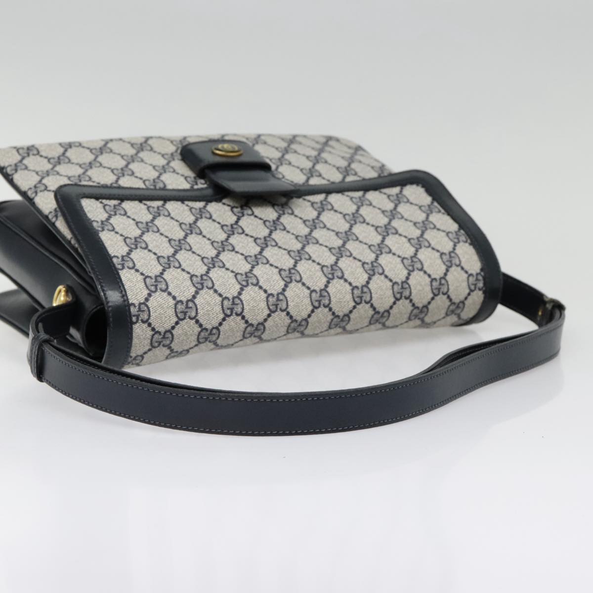 GUCCI GG Canvas Shoulder Bag PVC Leather Beige Navy 91438