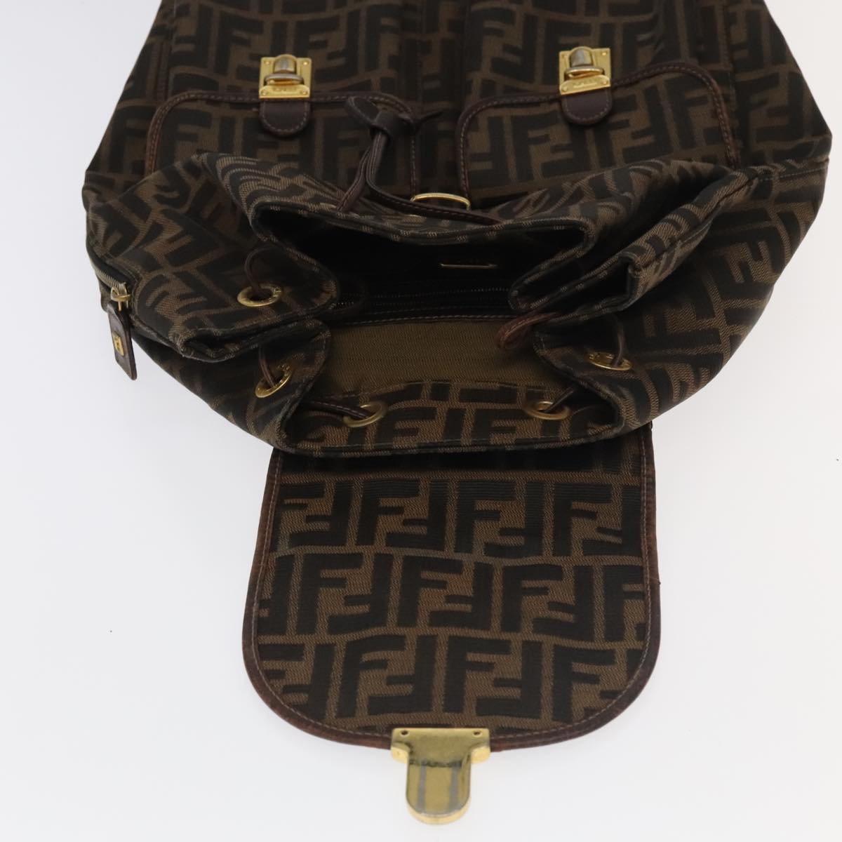 FENDI Zucca Canvas Backpack Brown Black gold 91551