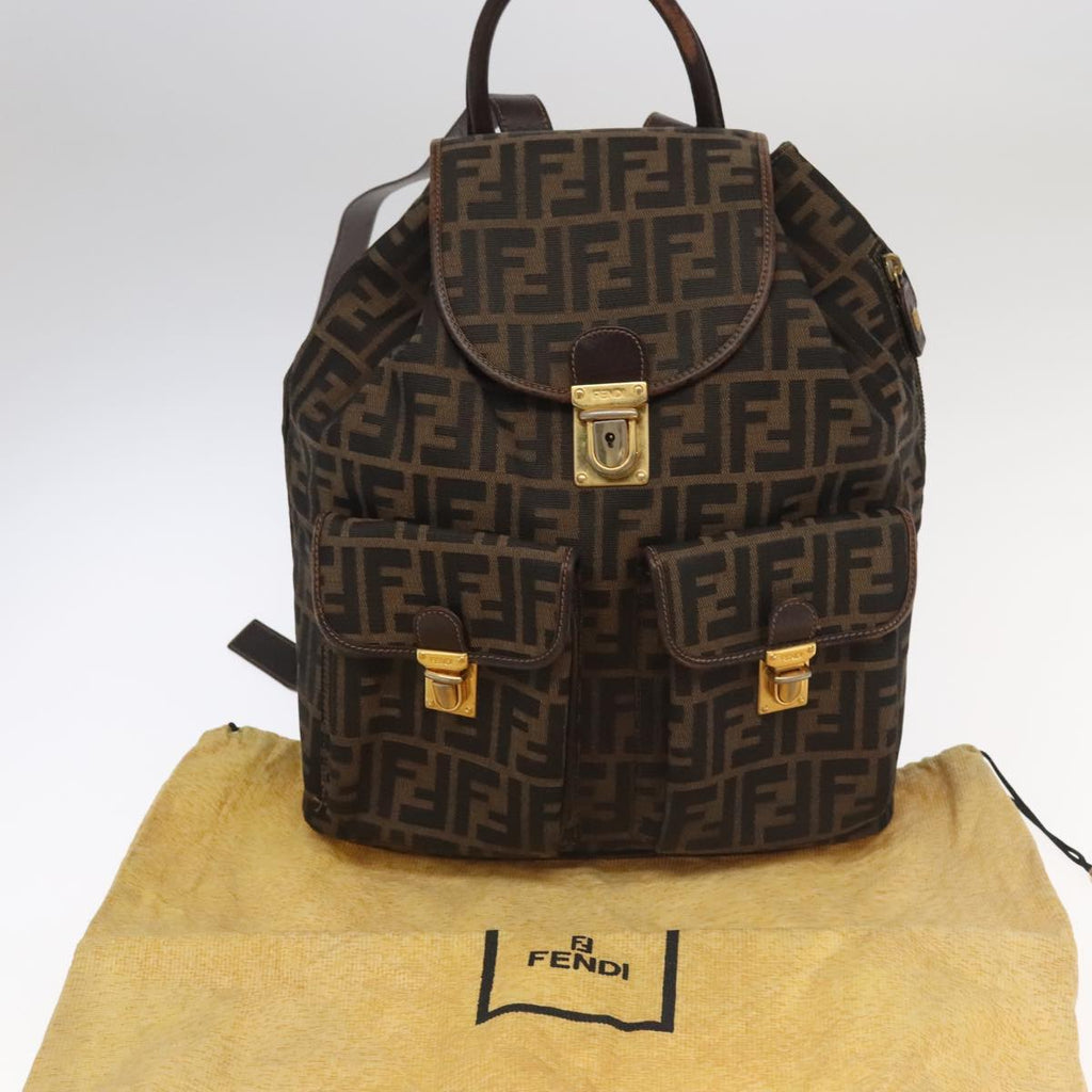 FENDI Zucca Canvas Backpack Brown Black gold 91551