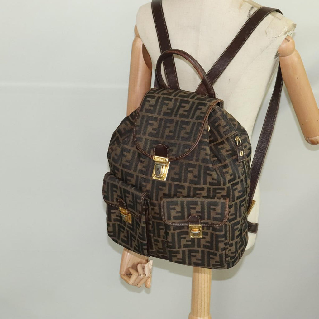 FENDI Zucca Canvas Backpack Brown Black gold 91551
