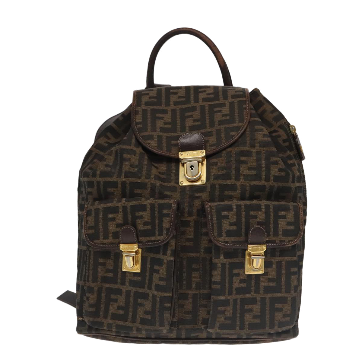 FENDI Zucca Canvas Backpack Brown Black gold 91551