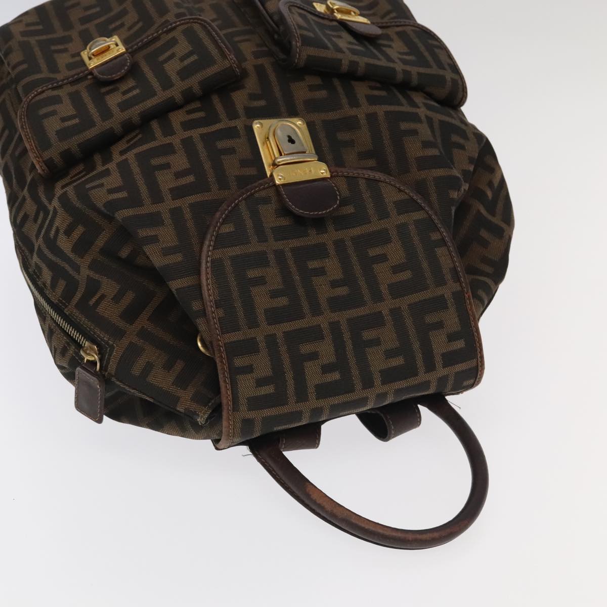 FENDI Zucca Canvas Backpack Brown Black gold 91551