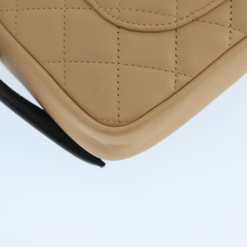 CHANEL Cambon Line Accessory Pouch Leather Black Beige CC 91552A