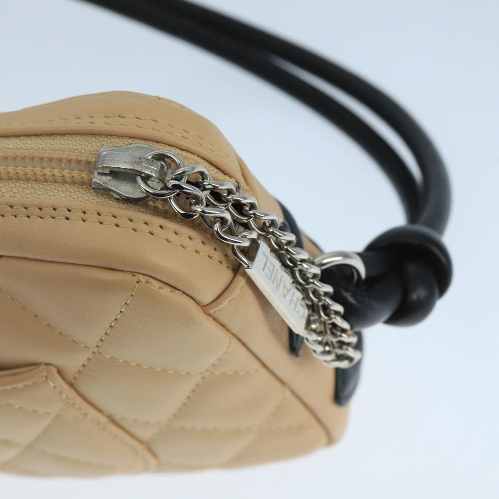 CHANEL Cambon Line Accessory Pouch Leather Black Beige CC 91552A