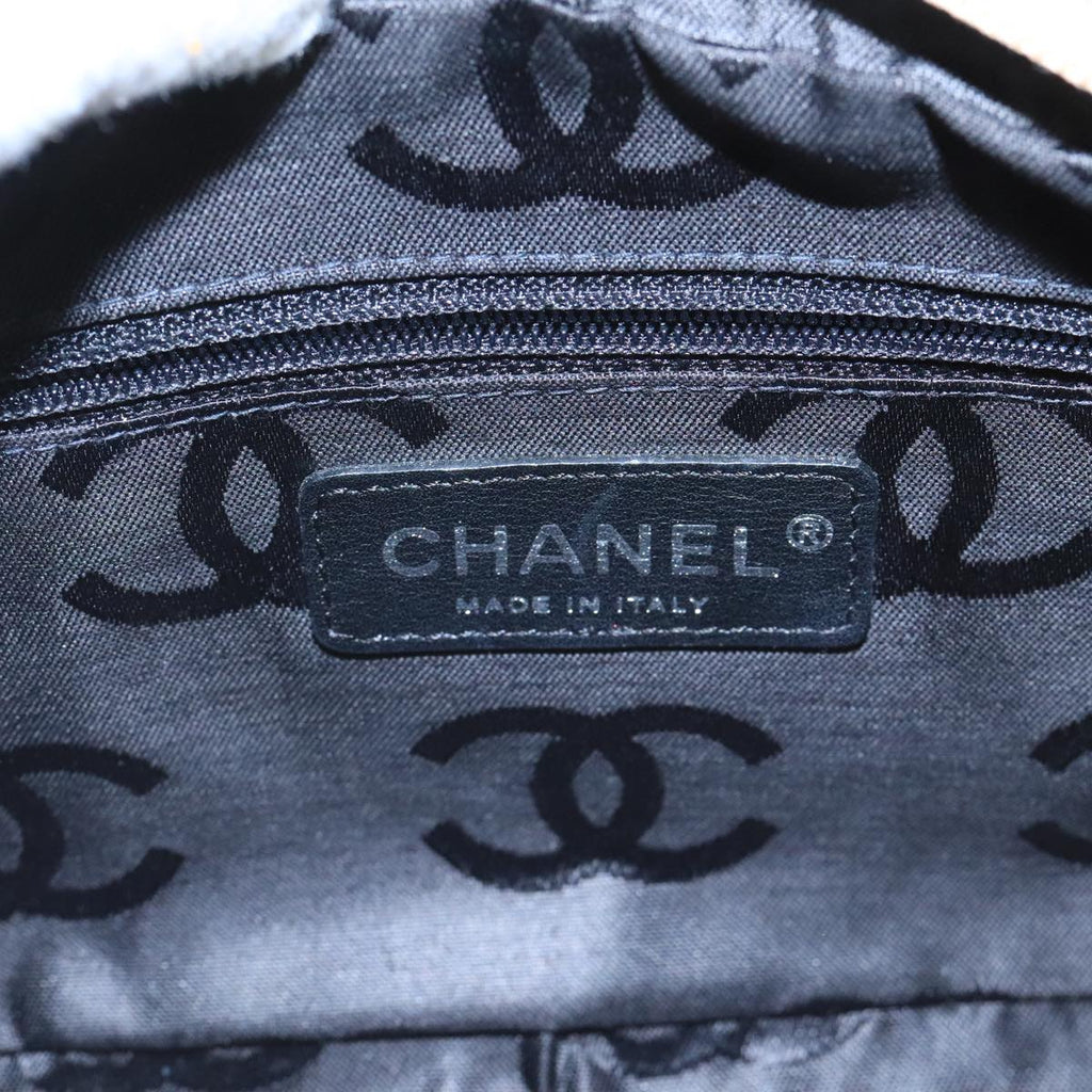 CHANEL Cambon Line Accessory Pouch Leather Black Beige CC 91552A
