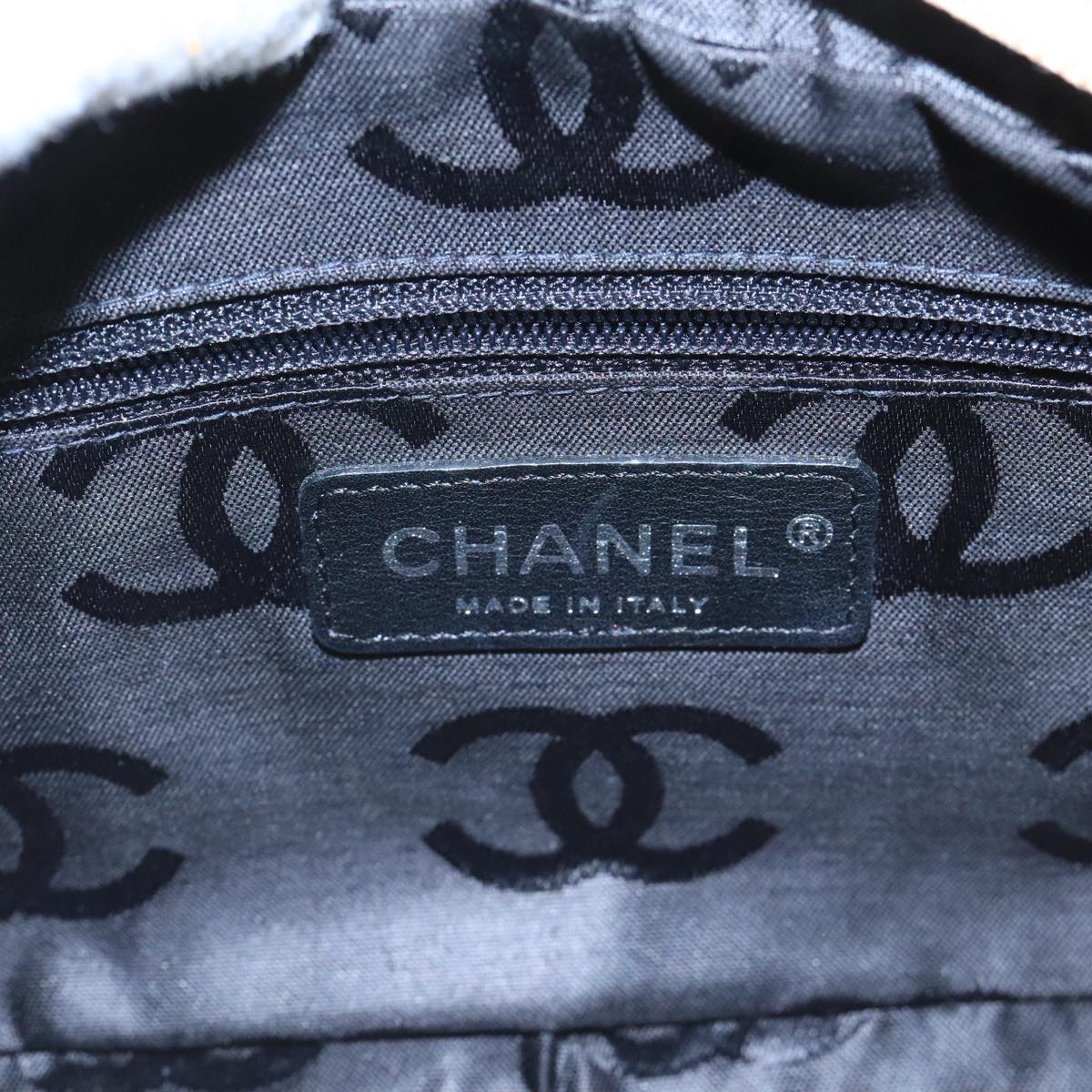 CHANEL Cambon Line Accessory Pouch Leather Black Beige CC 91552A
