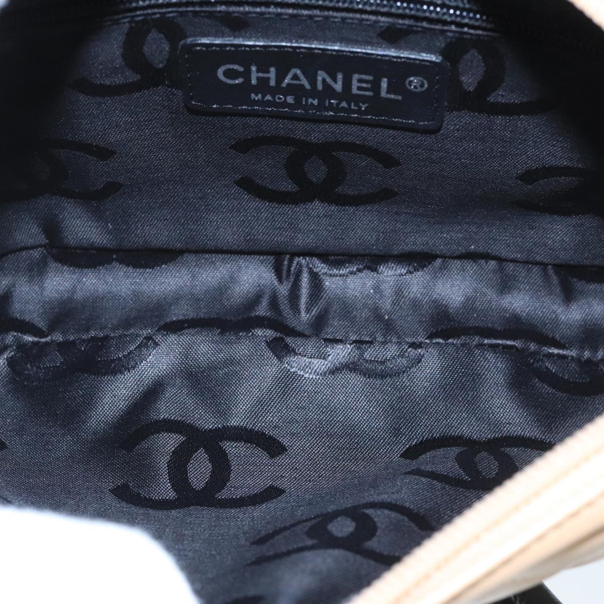 CHANEL Cambon Line Accessory Pouch Leather Black Beige CC 91552A