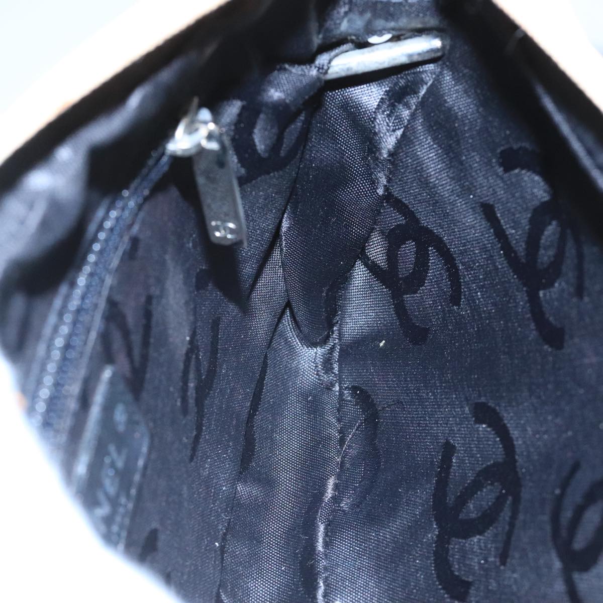 CHANEL Cambon Line Accessory Pouch Leather Black Beige CC 91552A