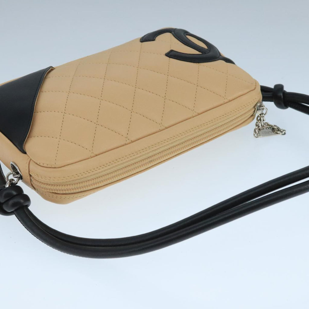 CHANEL Cambon Line Accessory Pouch Leather Black Beige CC 91552A