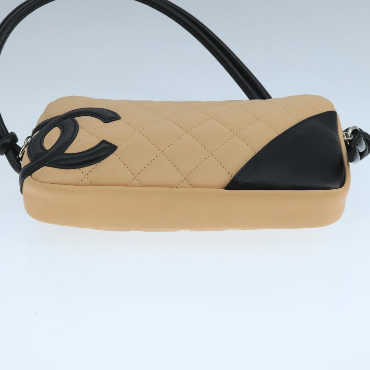 CHANEL Cambon Line Accessory Pouch Leather Black Beige CC 91552A