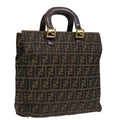 FENDI Zucca Canvas Hand Bag Brown 91561
