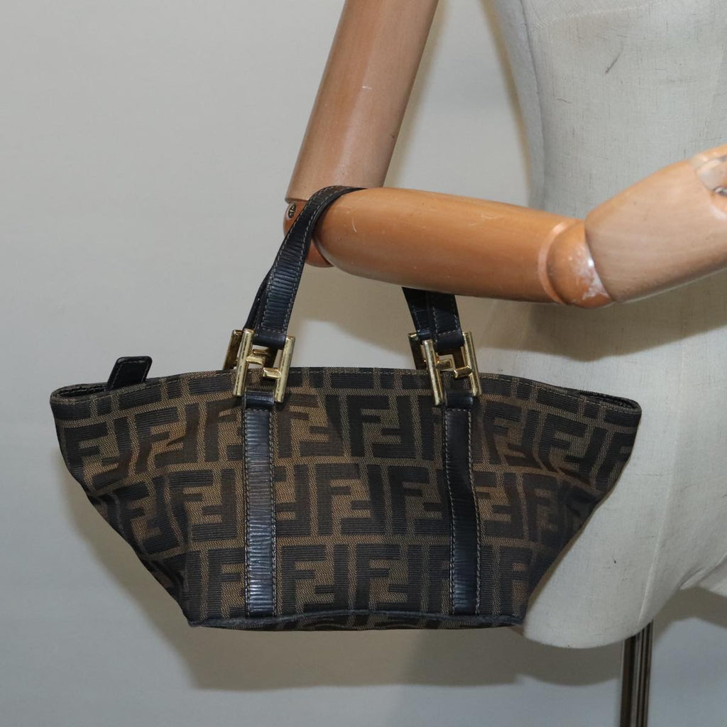 FENDI Zucca Canvas Hand Bag Brown 91562