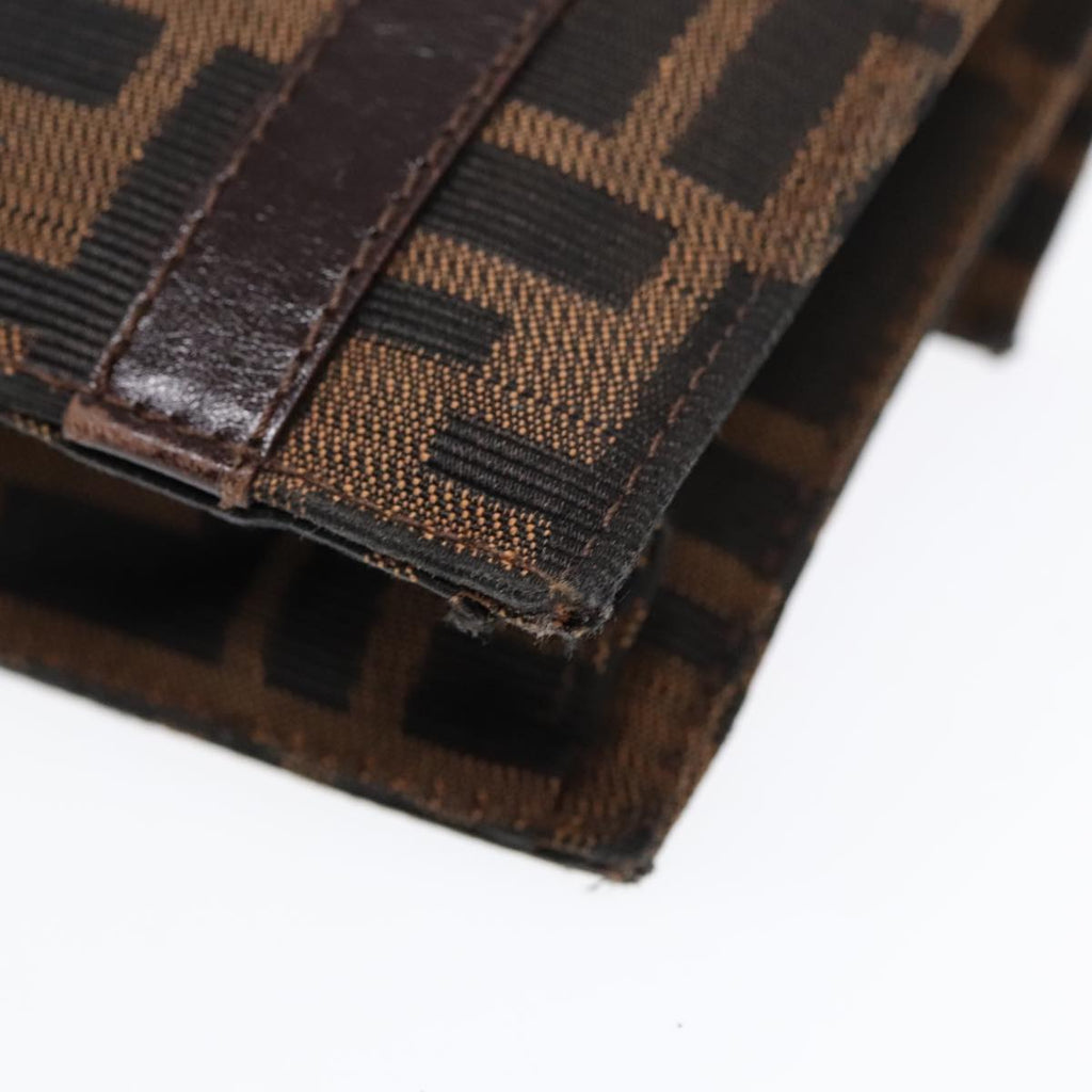 FENDI Zucca Canvas Clutch Bag Brown Black Silver 91625